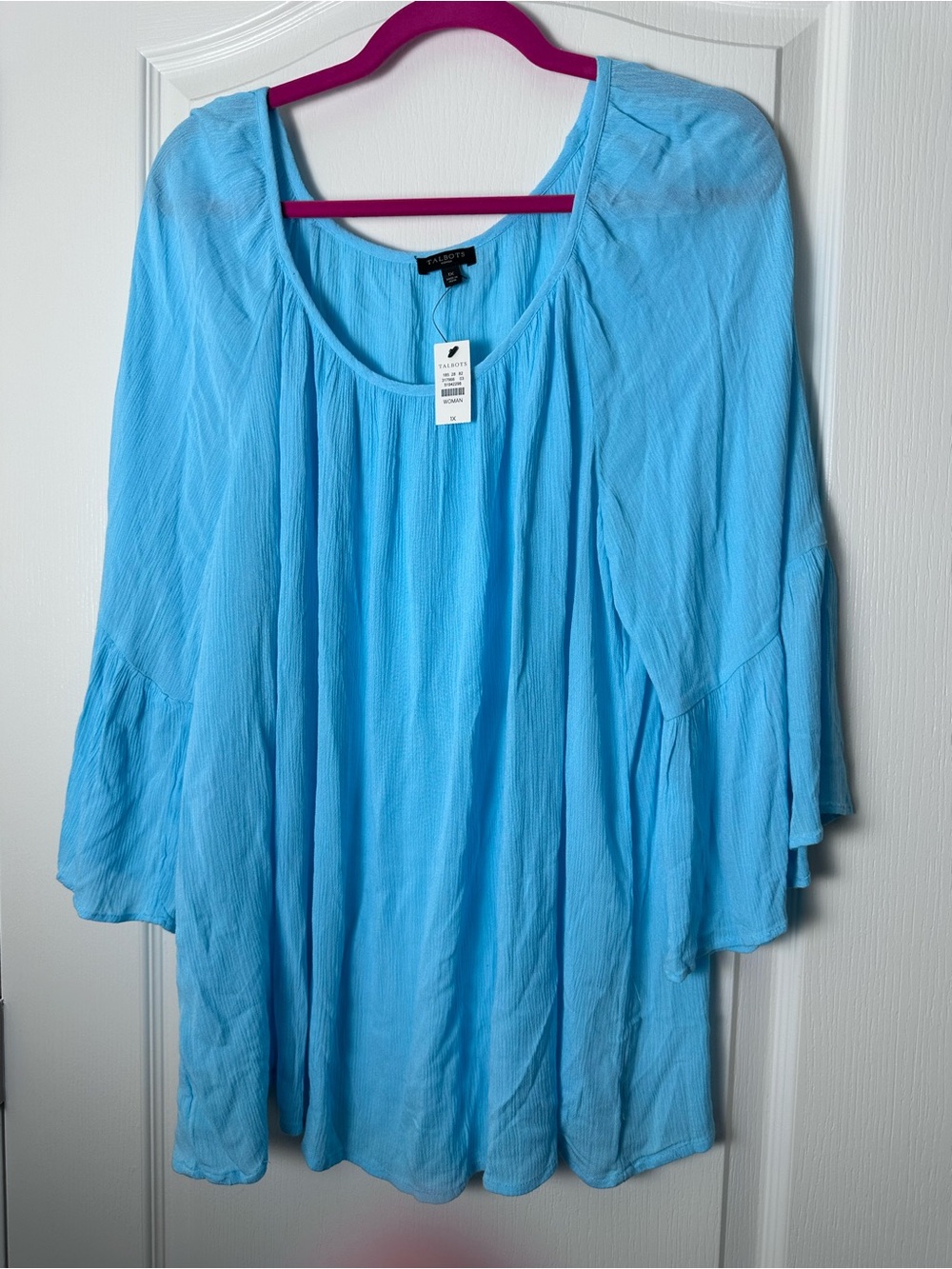 Talbots Light Blue Scoop-Neck Tunic with Bell Sleeves